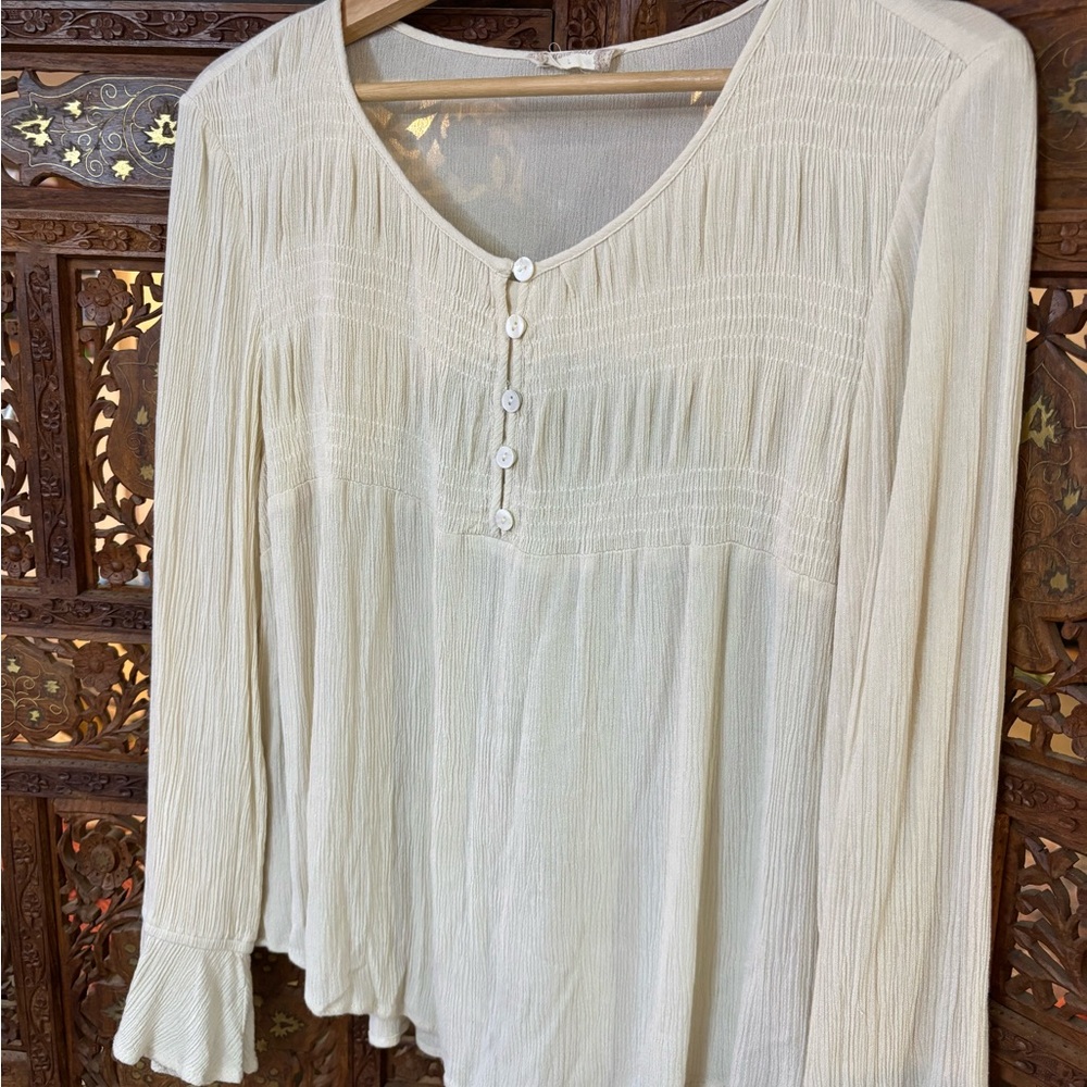 Altar'd State Cream Button-Front Blouse